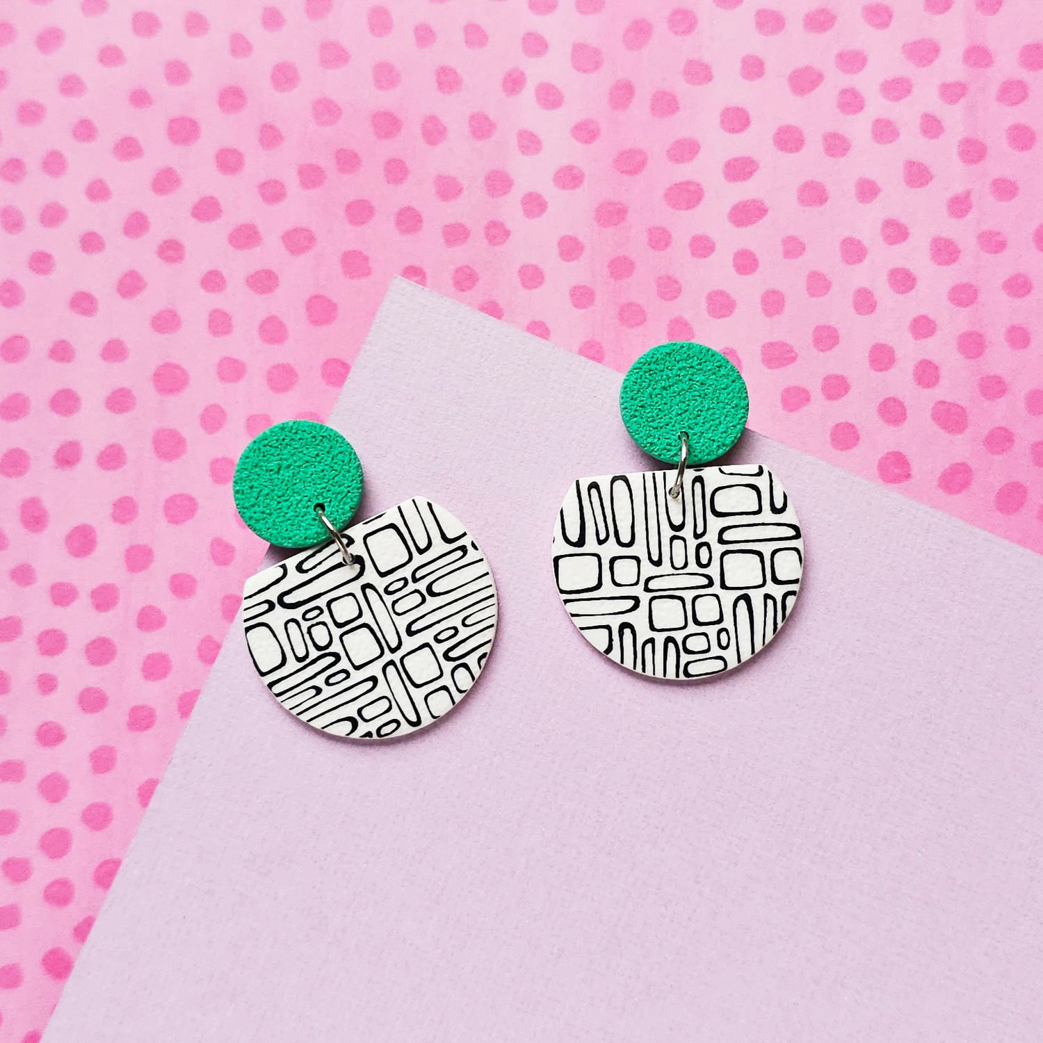 Green and Pattern Polymer Clay Earrings