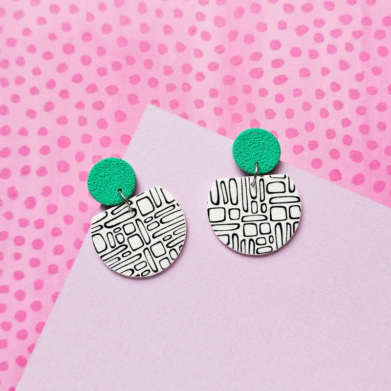 Green and Pattern Polymer Clay Earrings