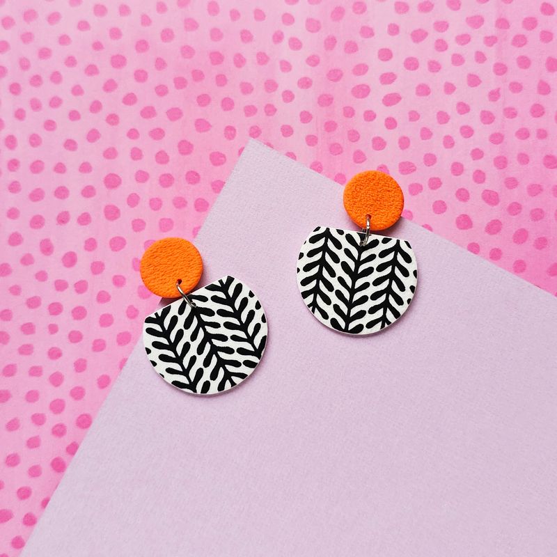 Orange and Pattern Polymer Clay Earrings