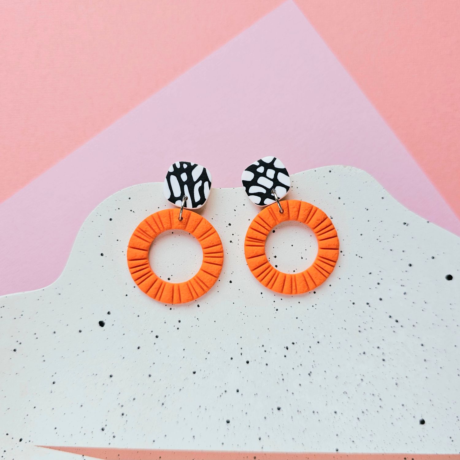 Orange Hoop Polymer Clay Earrings