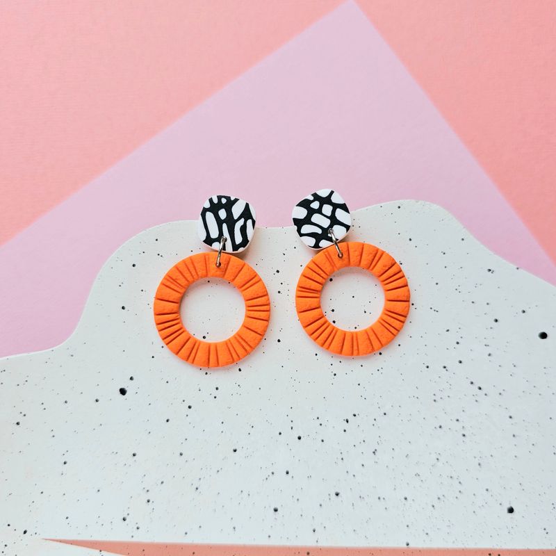 Orange Hoop Polymer Clay Earrings