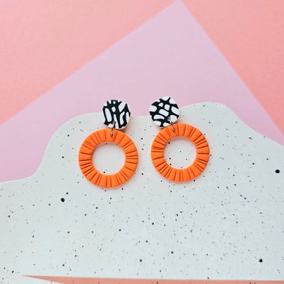 Orange Hoop Polymer Clay Earrings