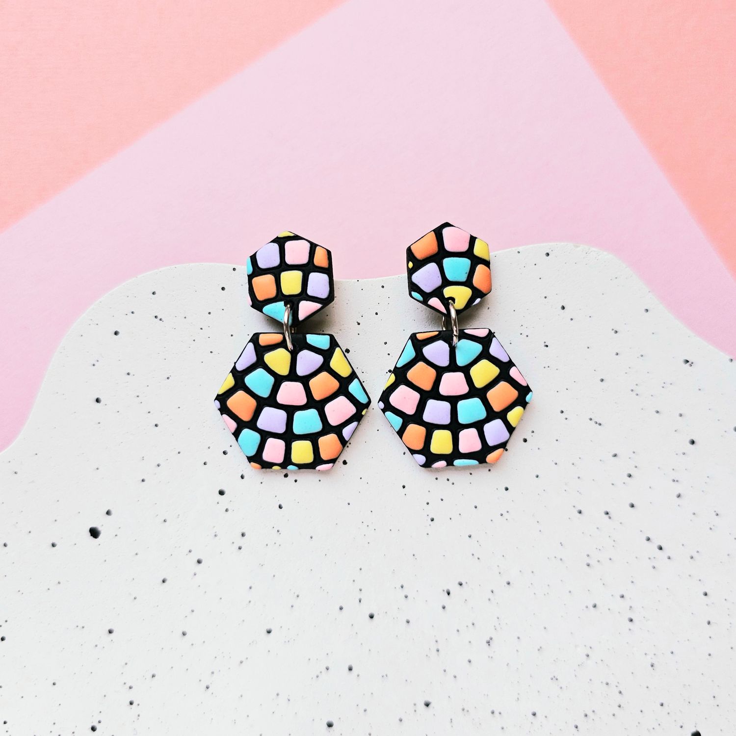 Hexagon Mosaic Style Statement Studs