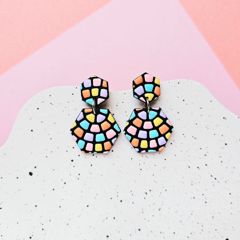 Hexagon Mosaic Style Statement Studs