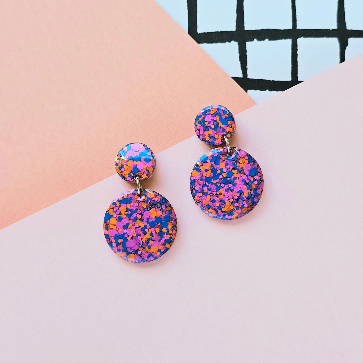 Blue and Orange Lightweight Resin Earrings
