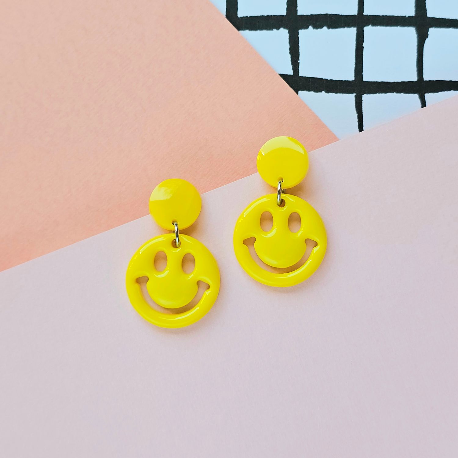 Yellow Happy Face Lightweight Resin Earrings