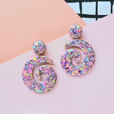 Pastel Glitter Spiral Lightweight Statement Resin Earrings