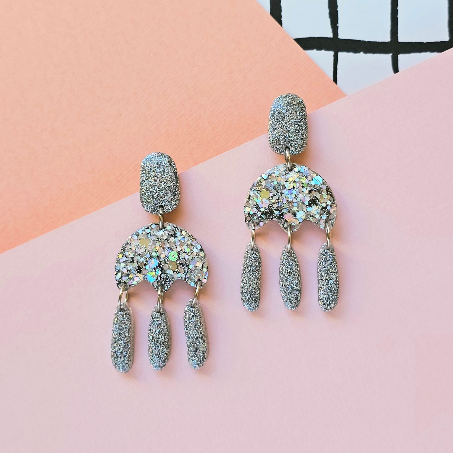 Silver Glitter Elegant Lightweight Resin Earrings