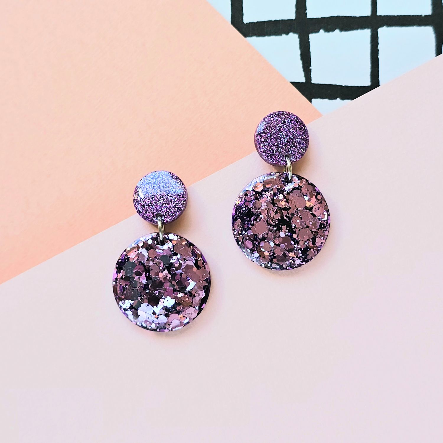 Purple Glitter Elegant Lightweight Resin Earrings