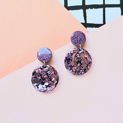Purple Glitter Elegant Lightweight Resin Earrings