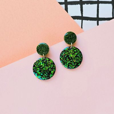 Green glitter elegant lightweight resin earrings