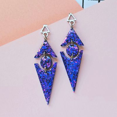 Purple Pink Long Triangle Glitter Elegant Lightweight Resin Earrings