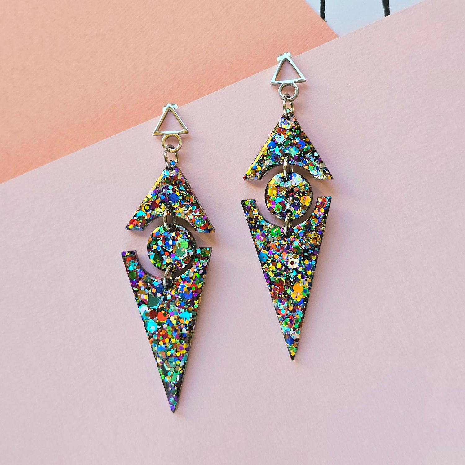 Rainbow Long Triangle Glitter Elegant Lightweight Resin Earrings
