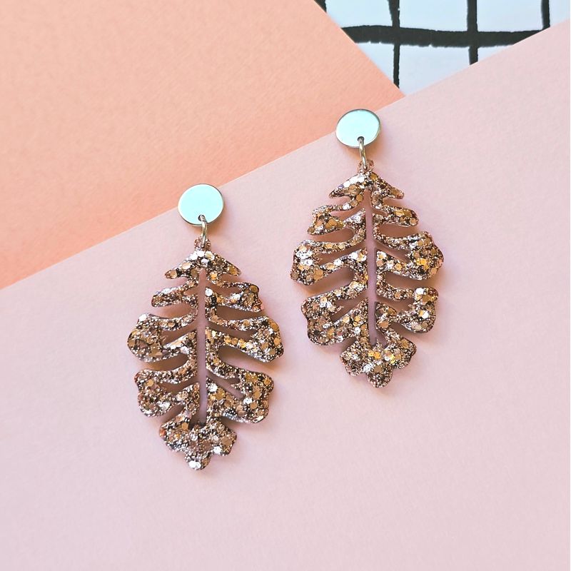 Rose Gold Leaf Glitter Elegant Lightweight Resin Earrings
