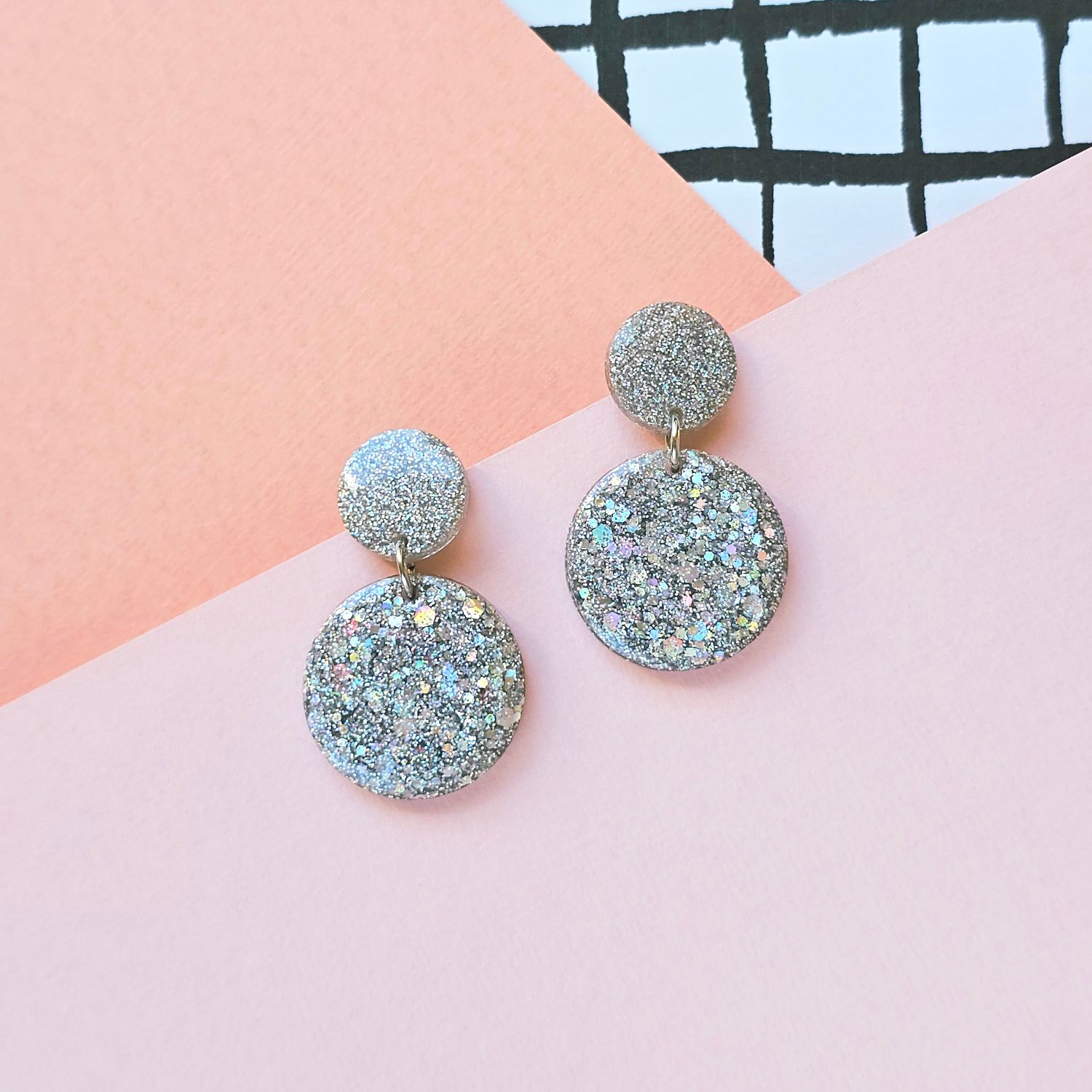 Silver Glitter Elegant Lightweight Resin Earrings