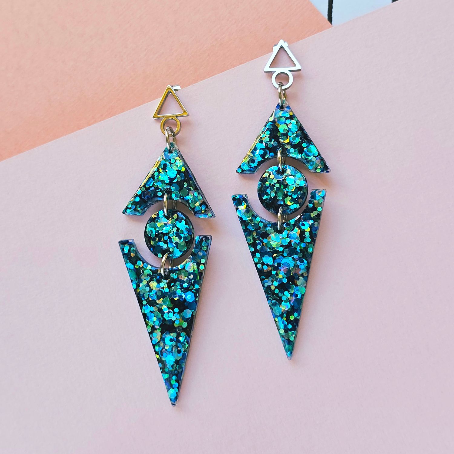 Blue Long Triangle Glitter Elegant Lightweight Resin Earrings