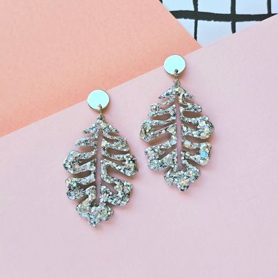 Silver Leaf Glitter Elegant Lightweight Resin Earrings