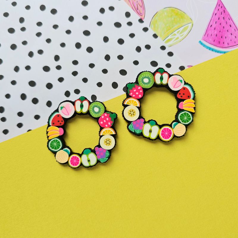 Fruit large hoops polymer clay earrings