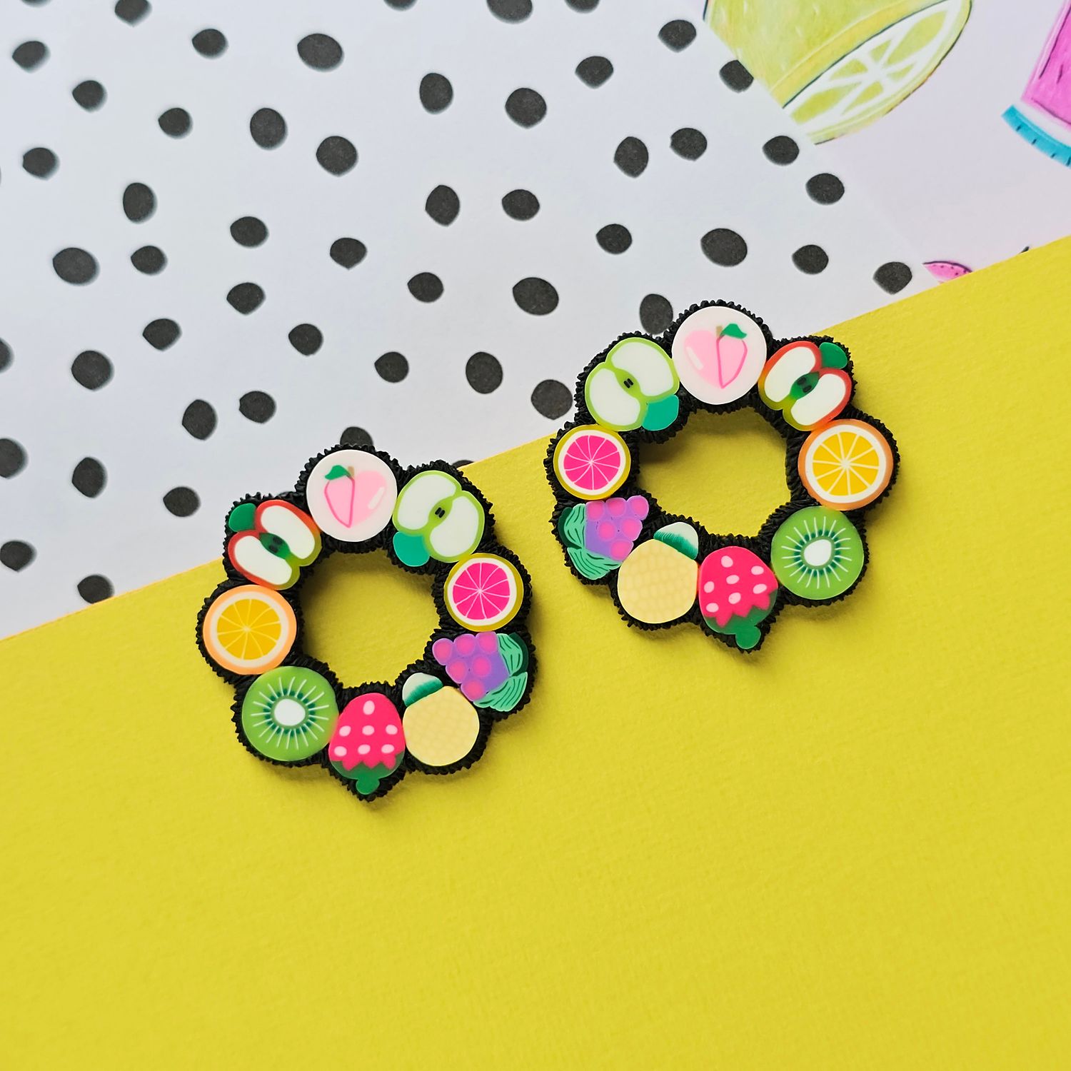 Fruit medium hoops polymer clay earrings