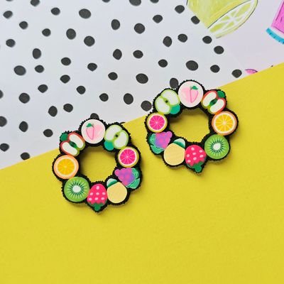 Fruit medium hoops polymer clay earrings