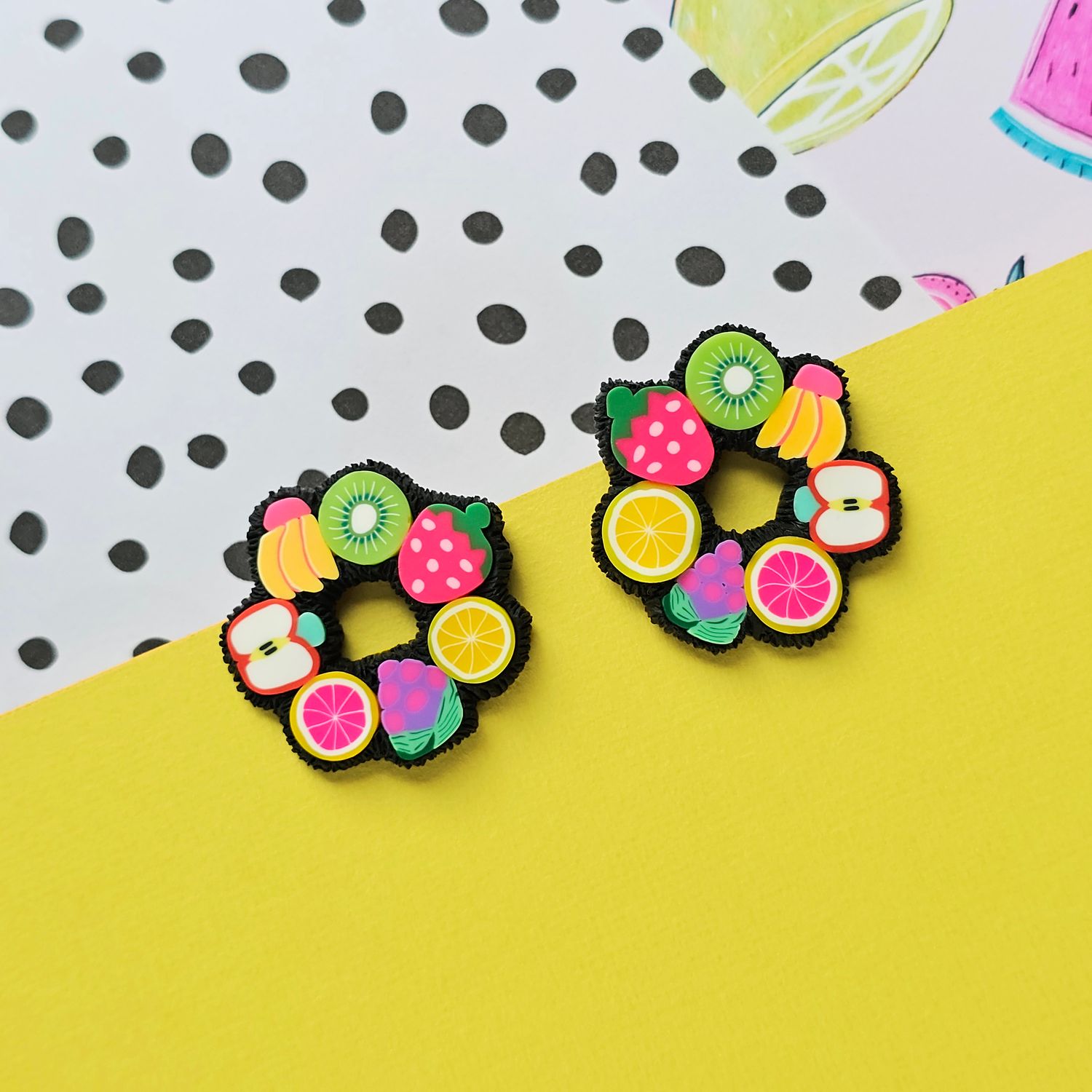 Fruit small hoops polymer clay earrings