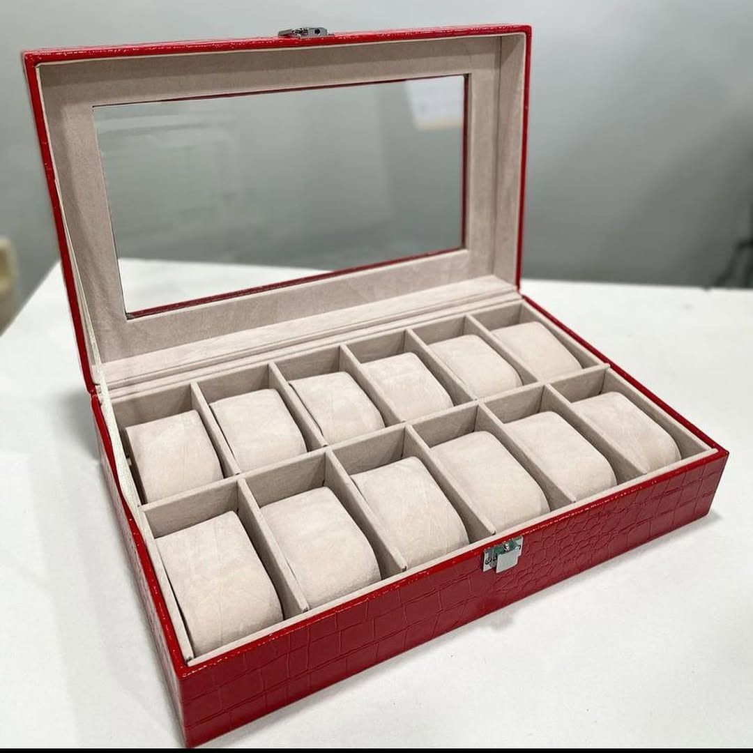 LEATHER BOX RED CROCO 12 PIECES