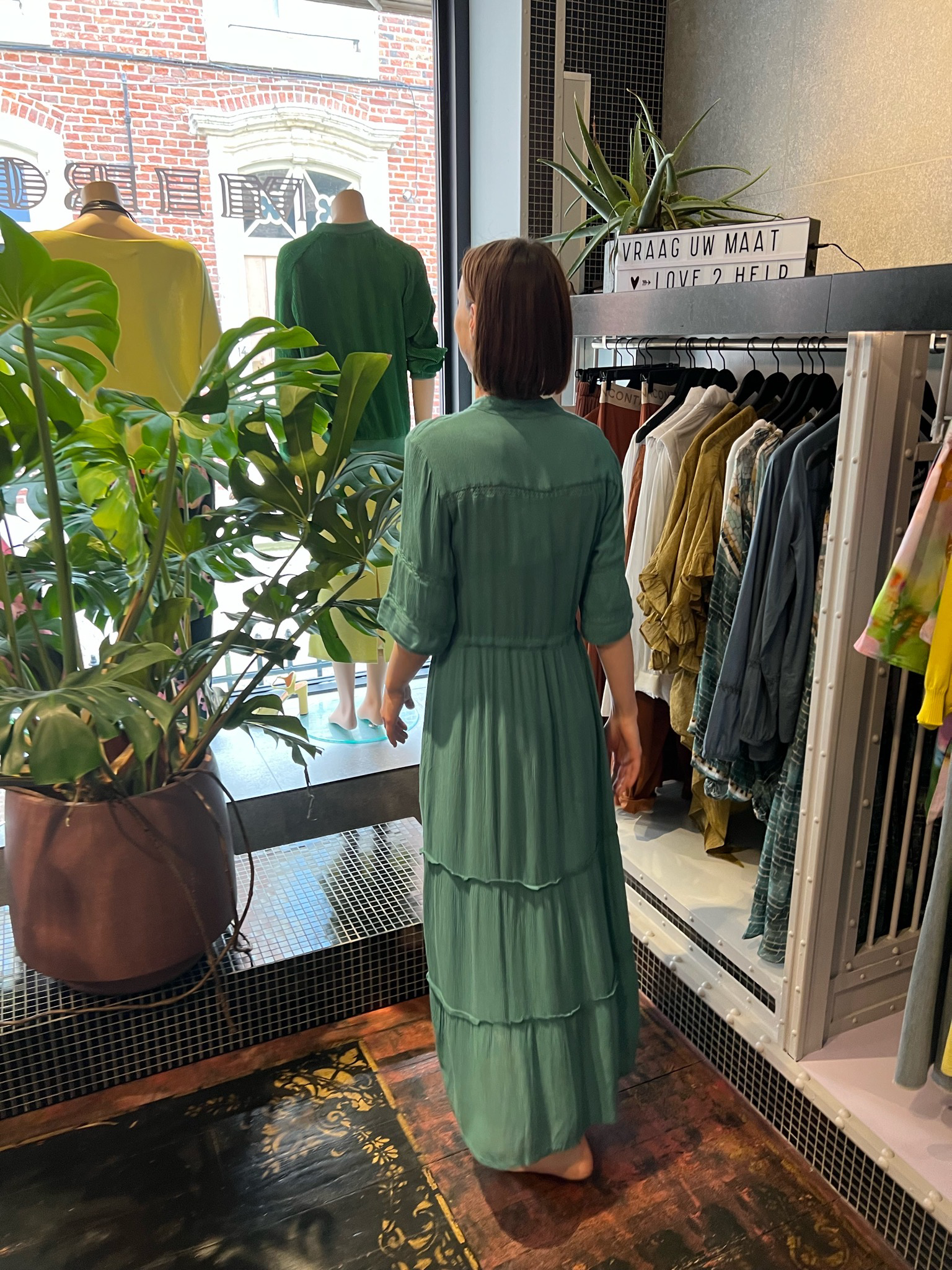 Groene Lange Jurk van Maison hotel