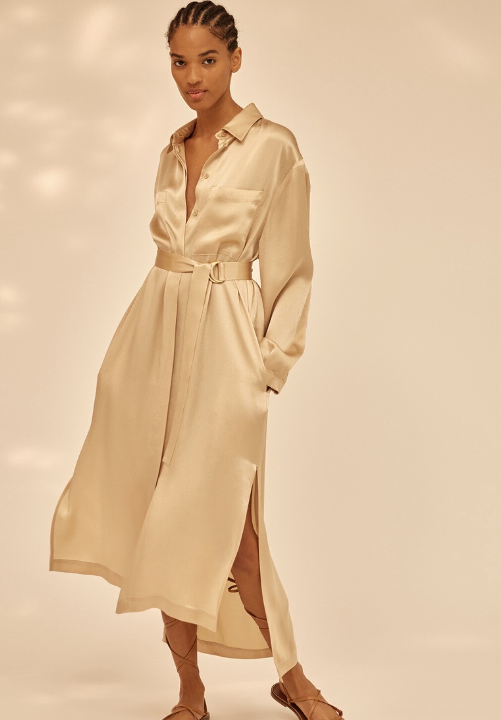 SEMICOUTURE Light Camel Satijnen Jurk