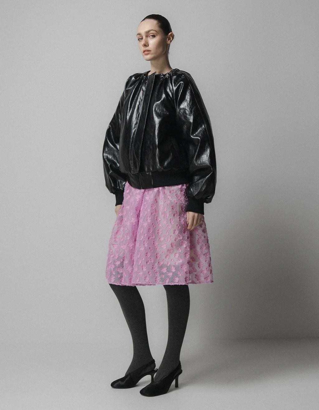 EMIN + PAUL Black Ruched Collar Leather Jacket