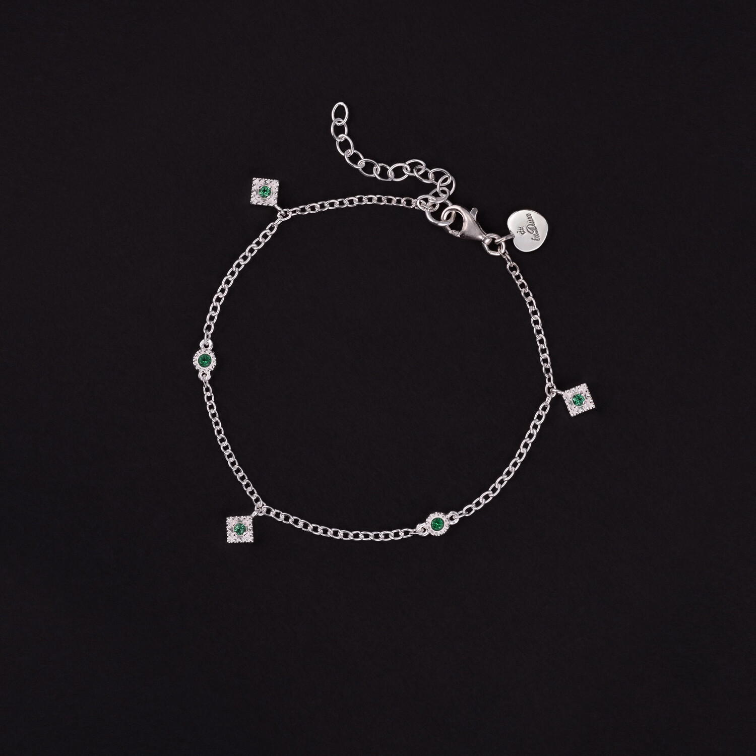 Bracciale Castoni e Rombi Zirconi Verdi 