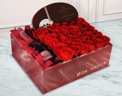 Caja con rosas y champagne | EDITH