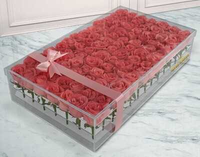 90 Rosas Rosas en caja acrilico  |  EVITA