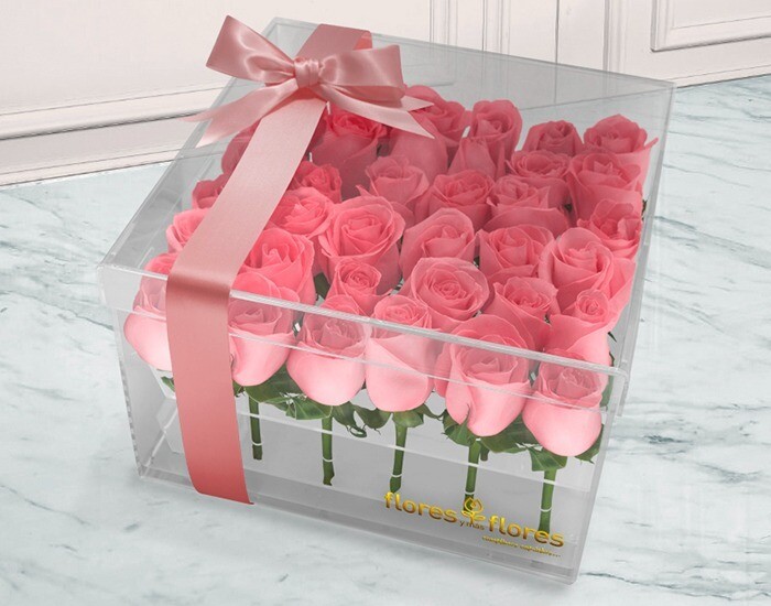 36 Rosas Rosas en caja acrílico | FRIDA