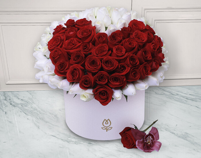 Corazón de 150 Rosas Rojas y Blancas | LINA