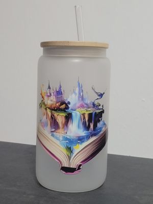 Trinkglas satiniert Motiv Fantasybuch Trinkglas mit Fantasybuch design satiniert