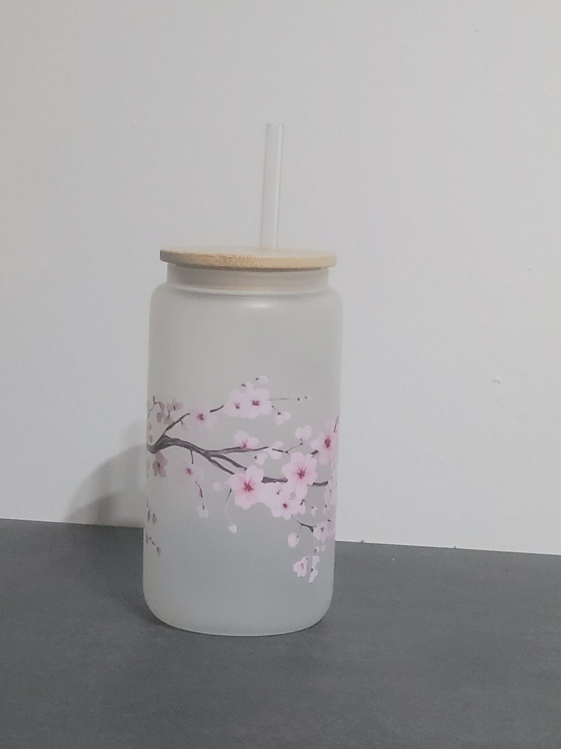 Trinkglas satiniert Kirschblüten