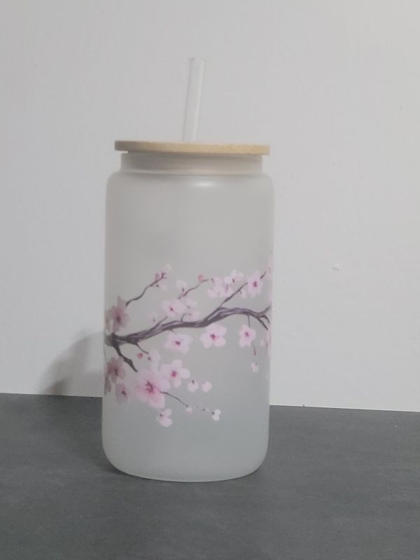 Trinkglas satiniert Motiv Kirschblüten