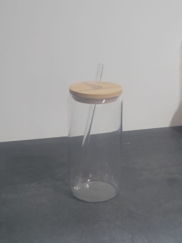 Trinkglas klar mit Bambusdeckel Trinkglas "Glas" ohne Motiv