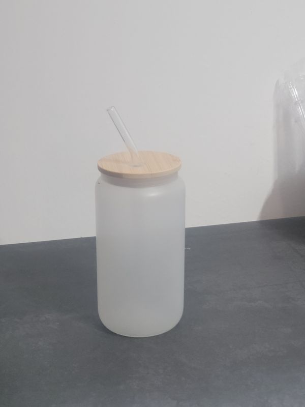 Trinkglas satiniert mit Bambusdeckel Trinkglas "Glas" satiniert