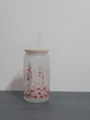 Trinkglas satiniert Motiv Roten Blumen