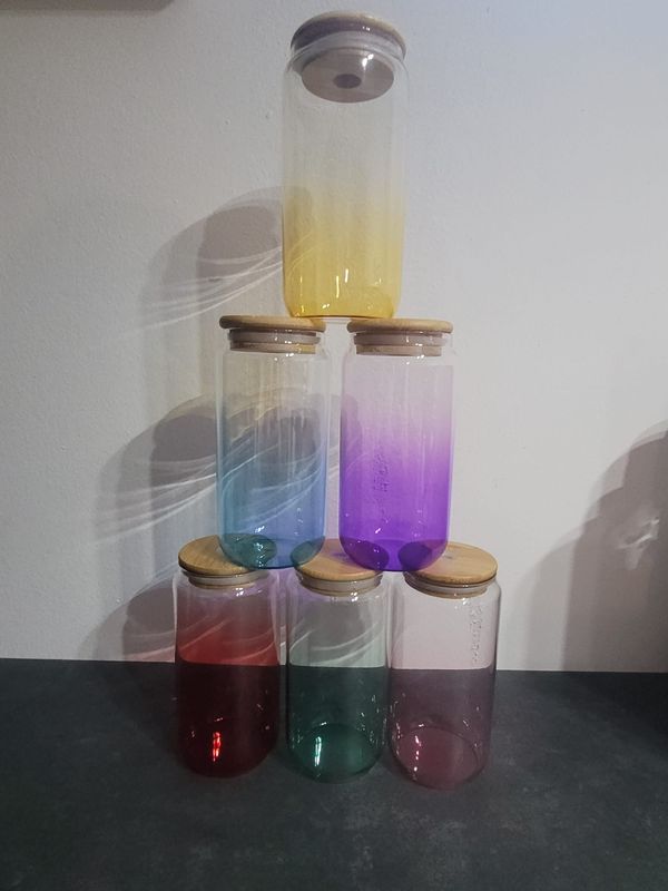 Trinkglas Ombre klar mit Bambusdeckel Trinkglas Ombre klar mit Bambusdeckel