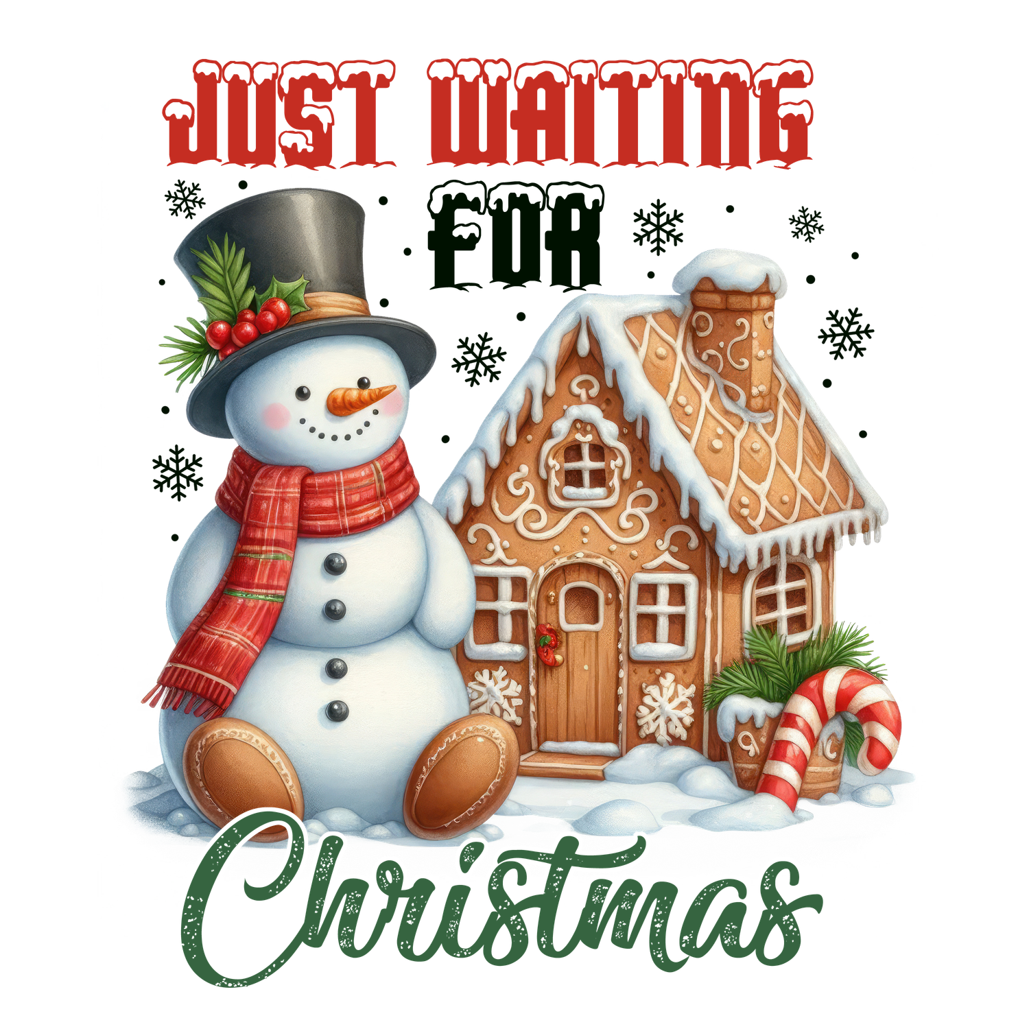 Just Waiting for Christmas Snowman  DTF  T- Shirt