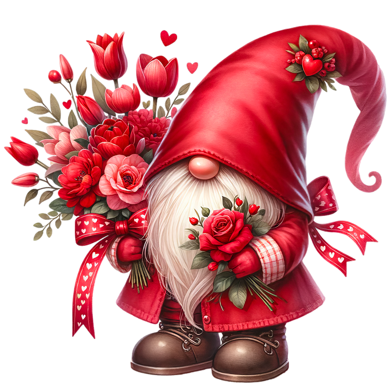 Valentiene Gnomb with Roses  DTF T-Shirt