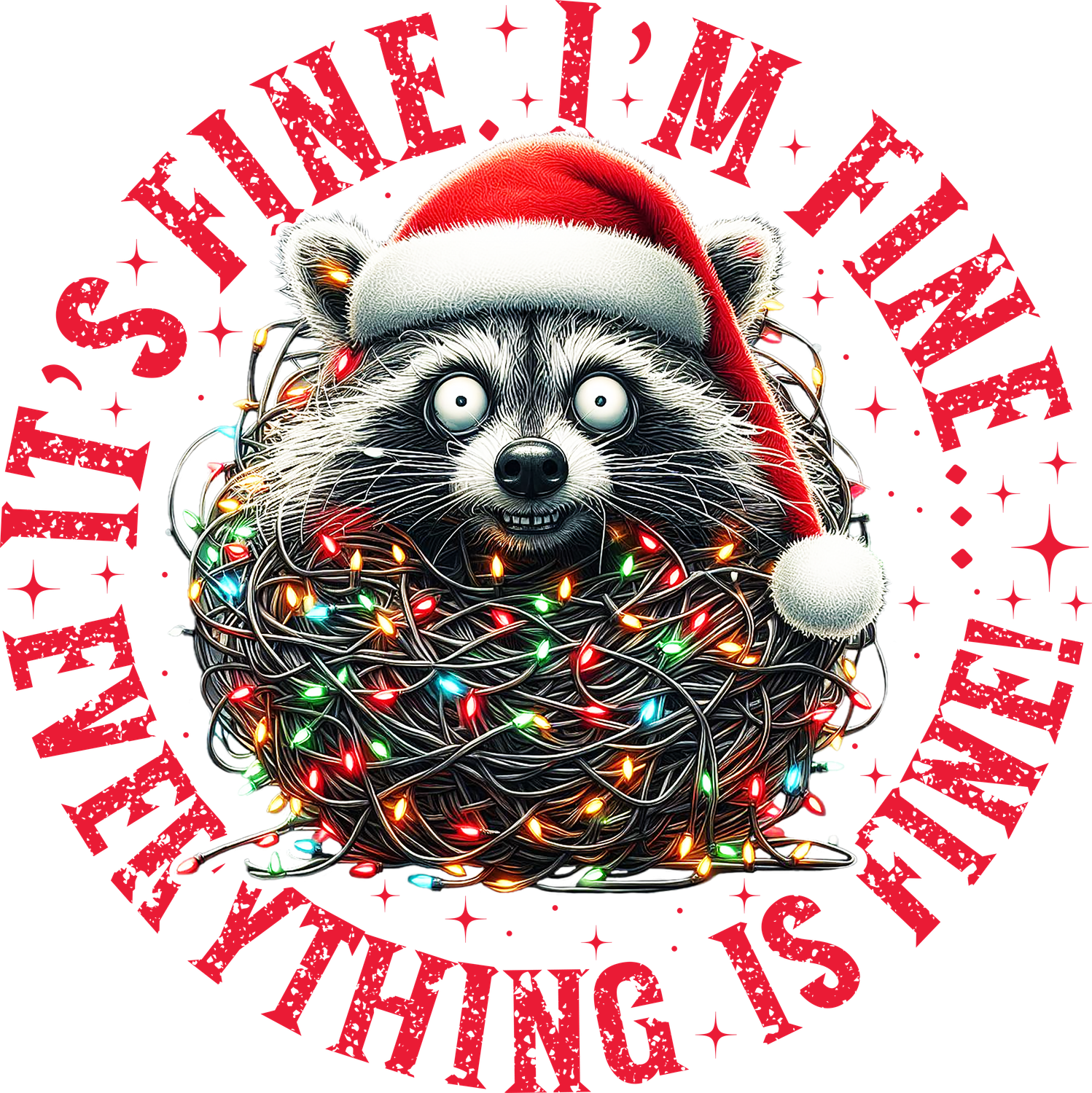It&#39;s Fine Christmas Racoon caught in lights - Red
