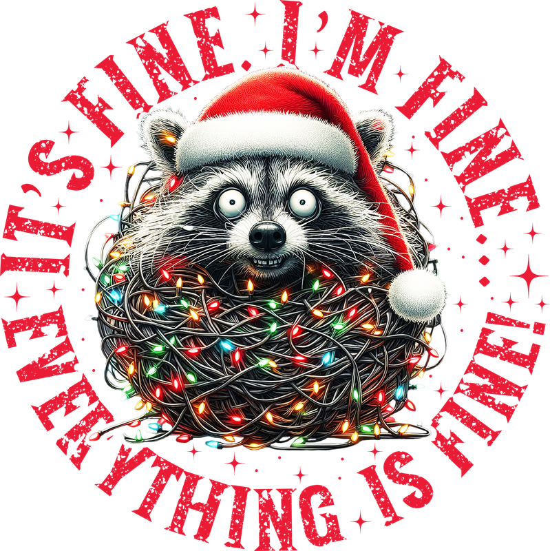 It&#39;s Fine Christmas Racoon caught in lights - Red