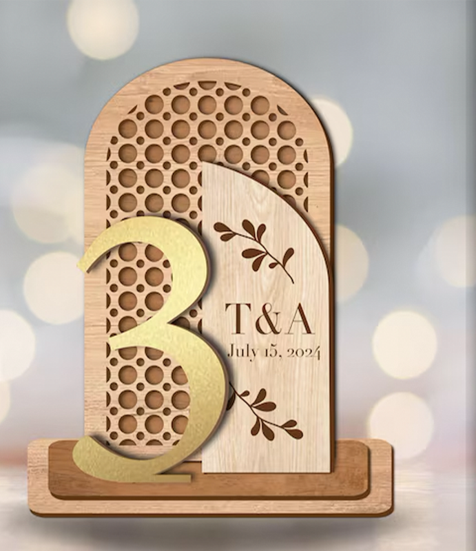 Hatched Wedding Table Number Centre Piece