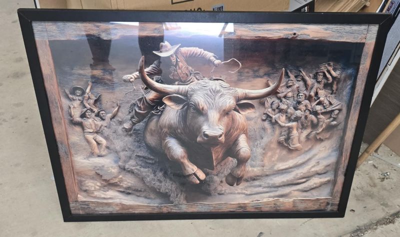 Bull Riding Cowboy  UV Printed Wood
