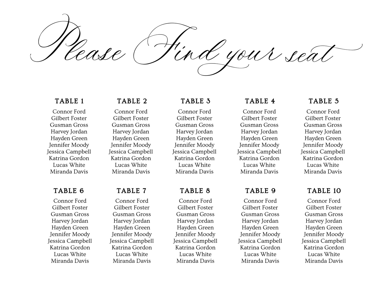 Seating Plan up to 10- Tables