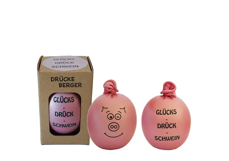 Drückeberger im Geschenkkarton - Glücks-Drück-Schwein