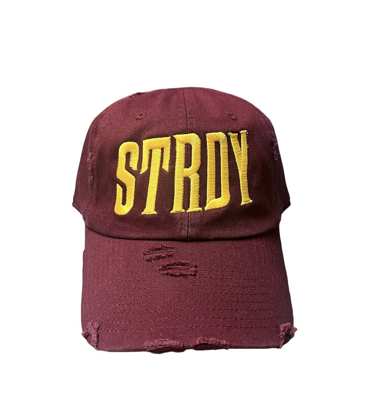 STRDY BURGUNDY & GOLD DENIM HAT